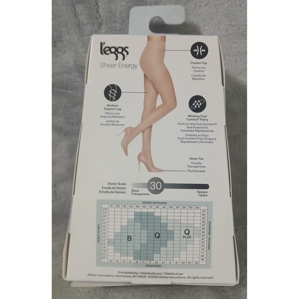 Leggs‎ Sheer Energy Compression Tights 2 Pairs Jet Black Sz B Control Top LSE120